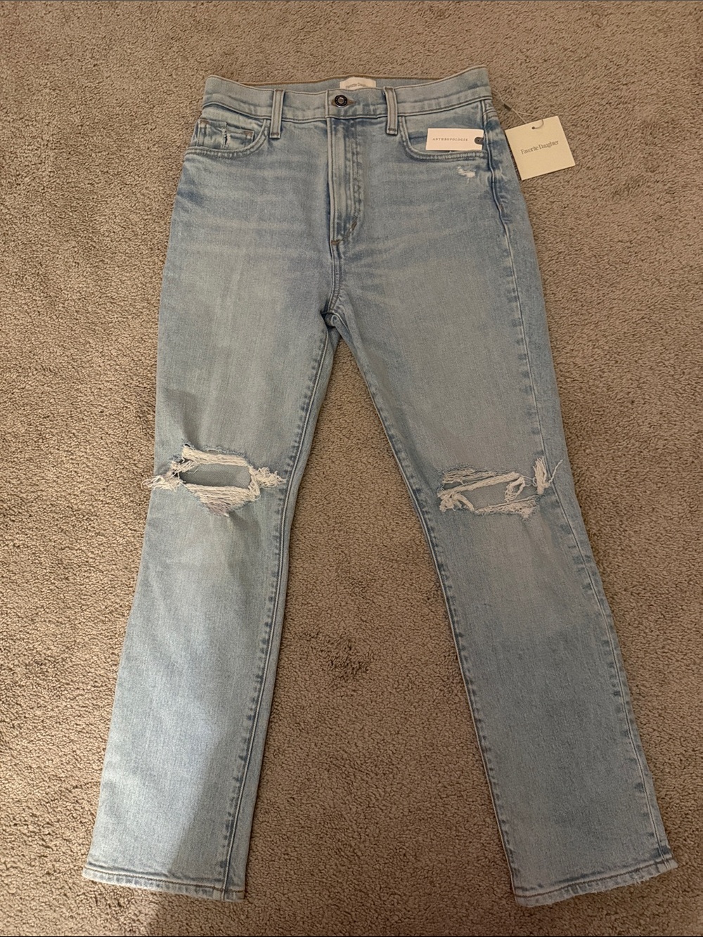 Favorite Daughter Light Blue Distressed Straight-Leg Jeans